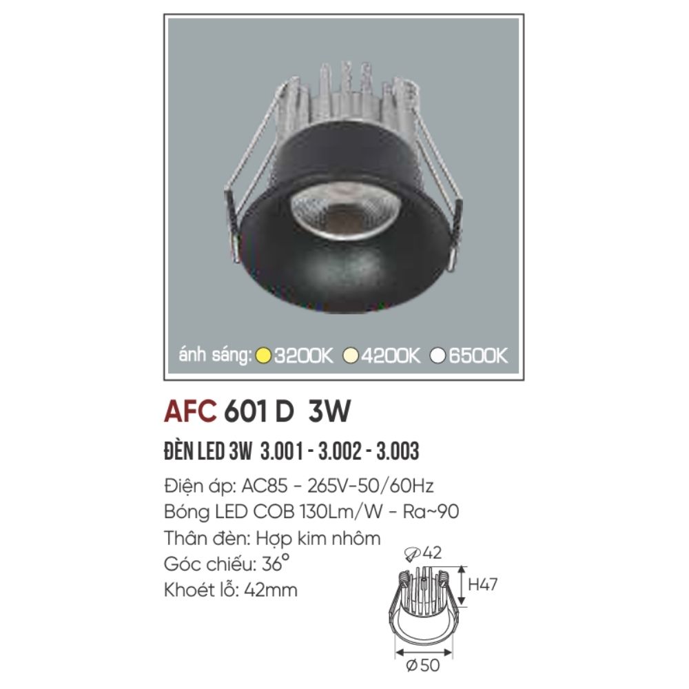 Đèn LED downlight âm trần Anfaco 601 D LED 3W