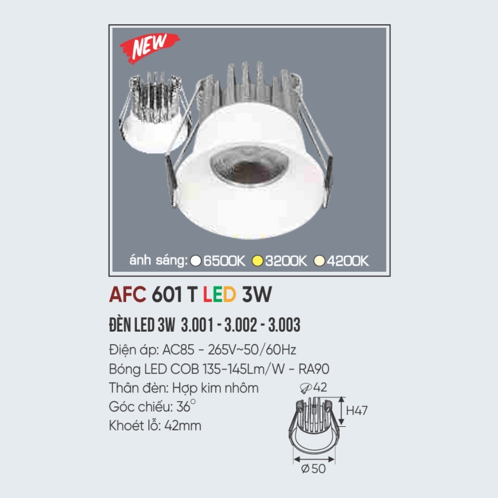 Đèn LED downlight âm trần Anfaco 601 T LED 3W