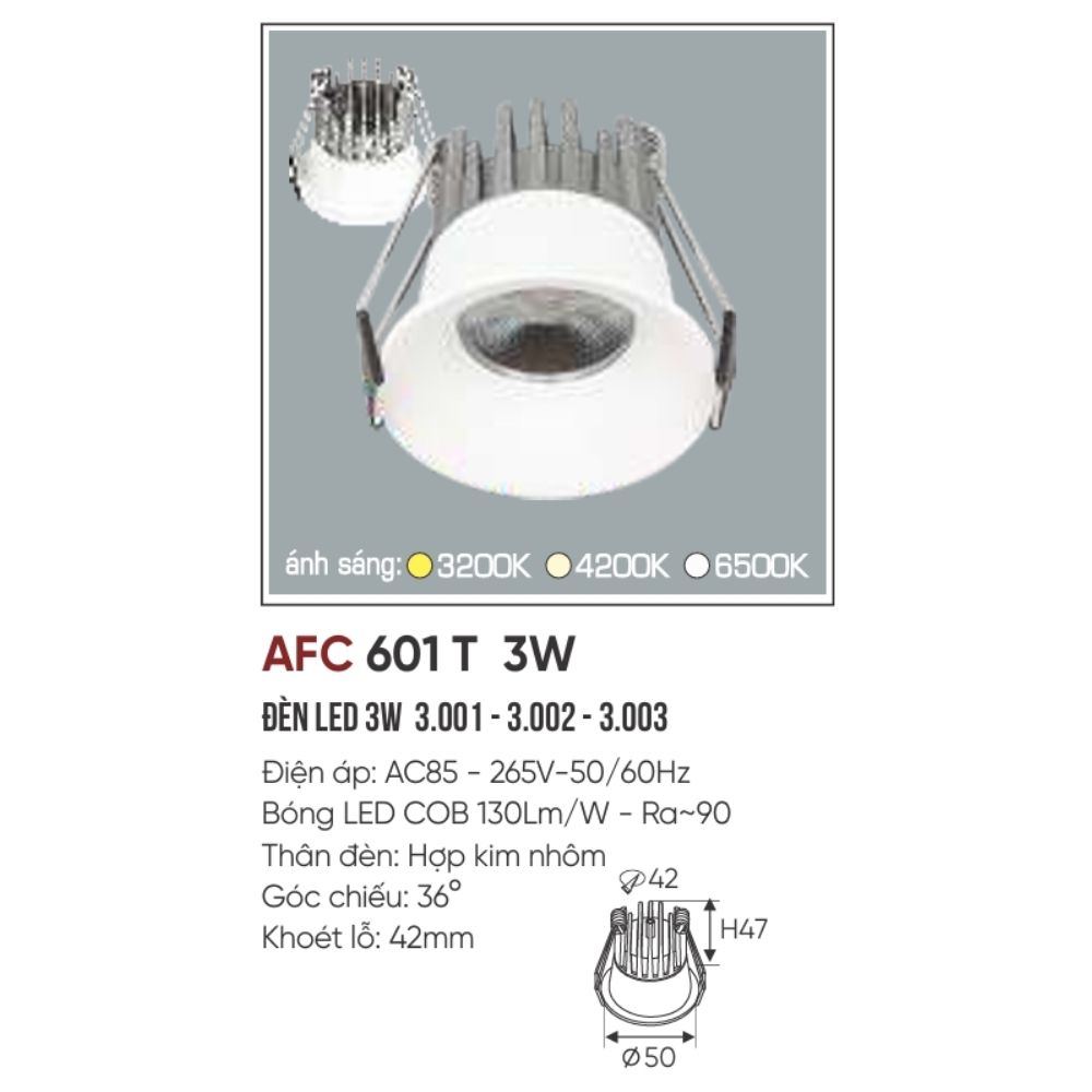 Đèn LED downlight âm trần Anfaco 601 T LED 3W