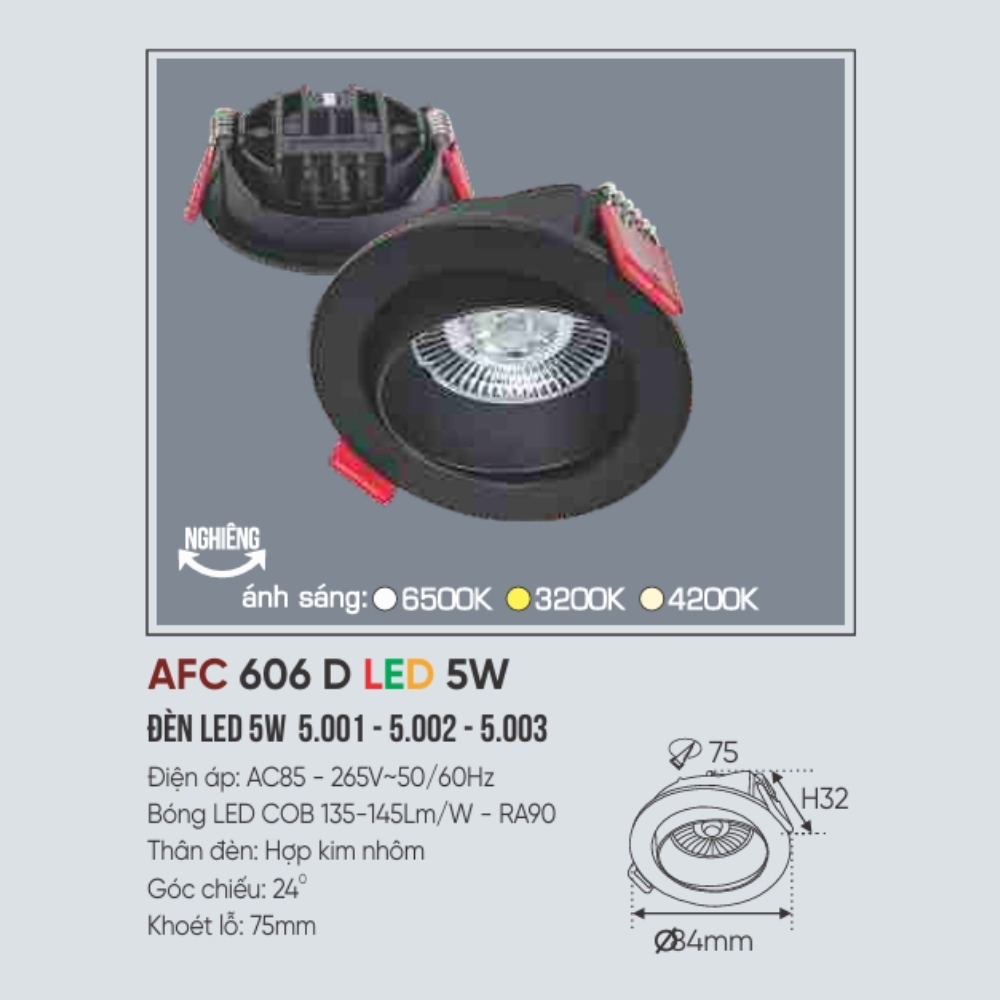 Đèn LED downlight âm trần Anfaco 606 D LED 5W