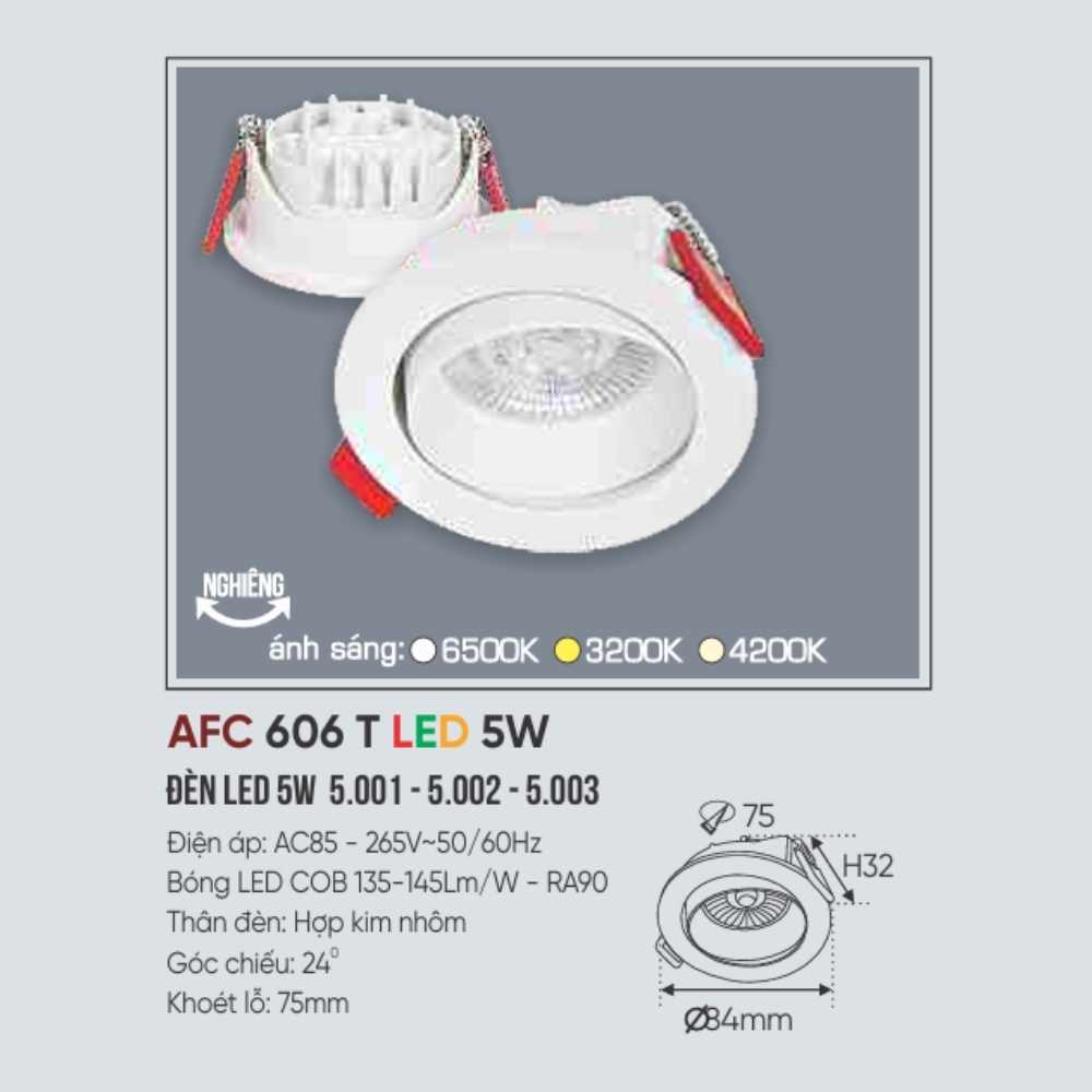 Đèn LED downlight âm trần Anfaco 606 T LED 5W