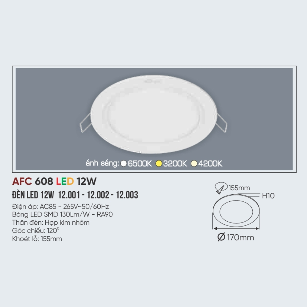 Đèn LED panel âm trần siêu mỏng Anfaco 608 LED 12W