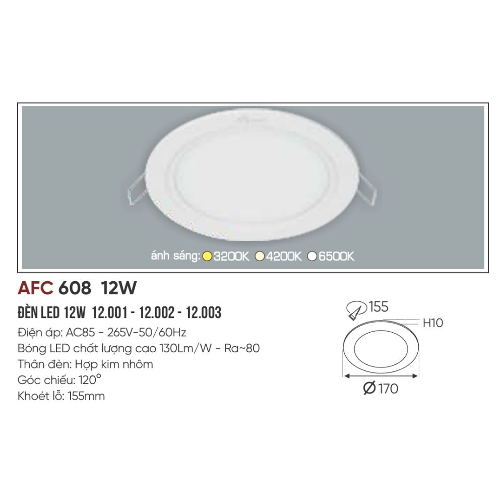 Đèn LED panel âm trần siêu mỏng Anfaco 608 LED 12W