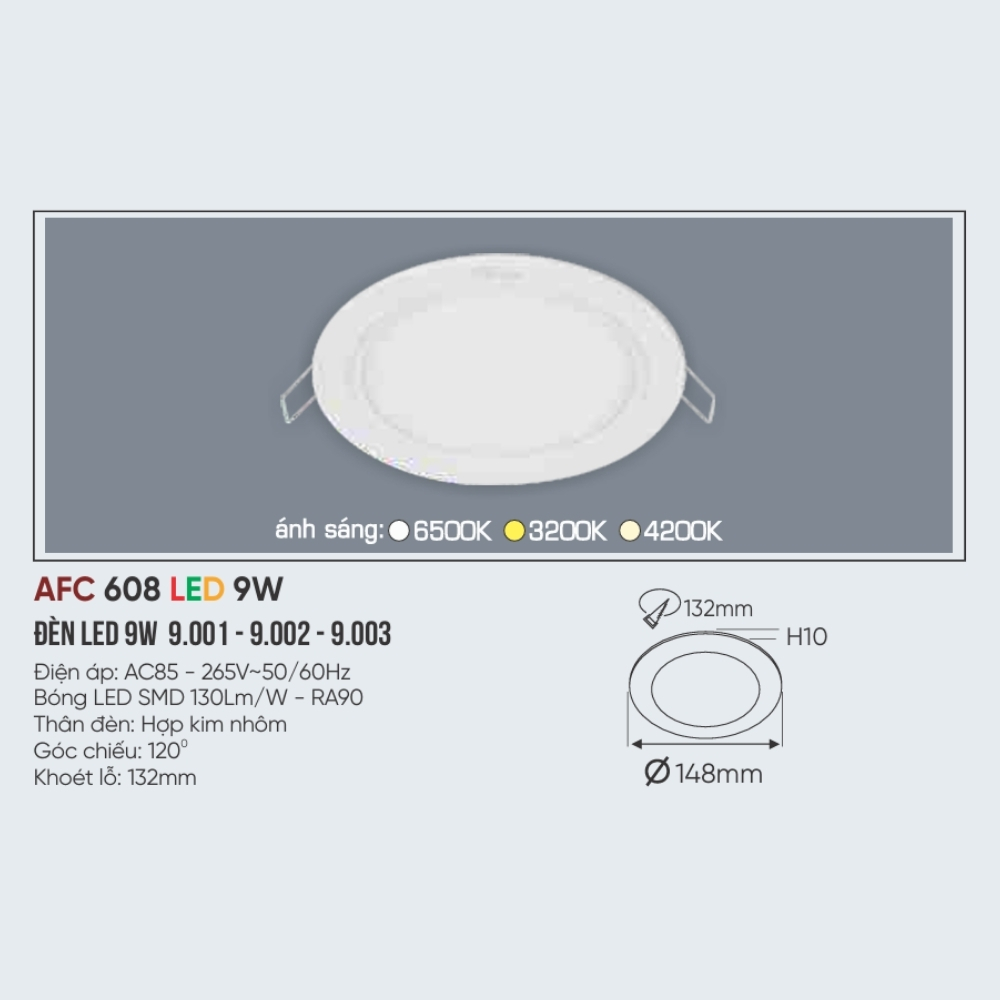 Đèn LED panel âm trần siêu mỏng Anfaco 608 LED 9W