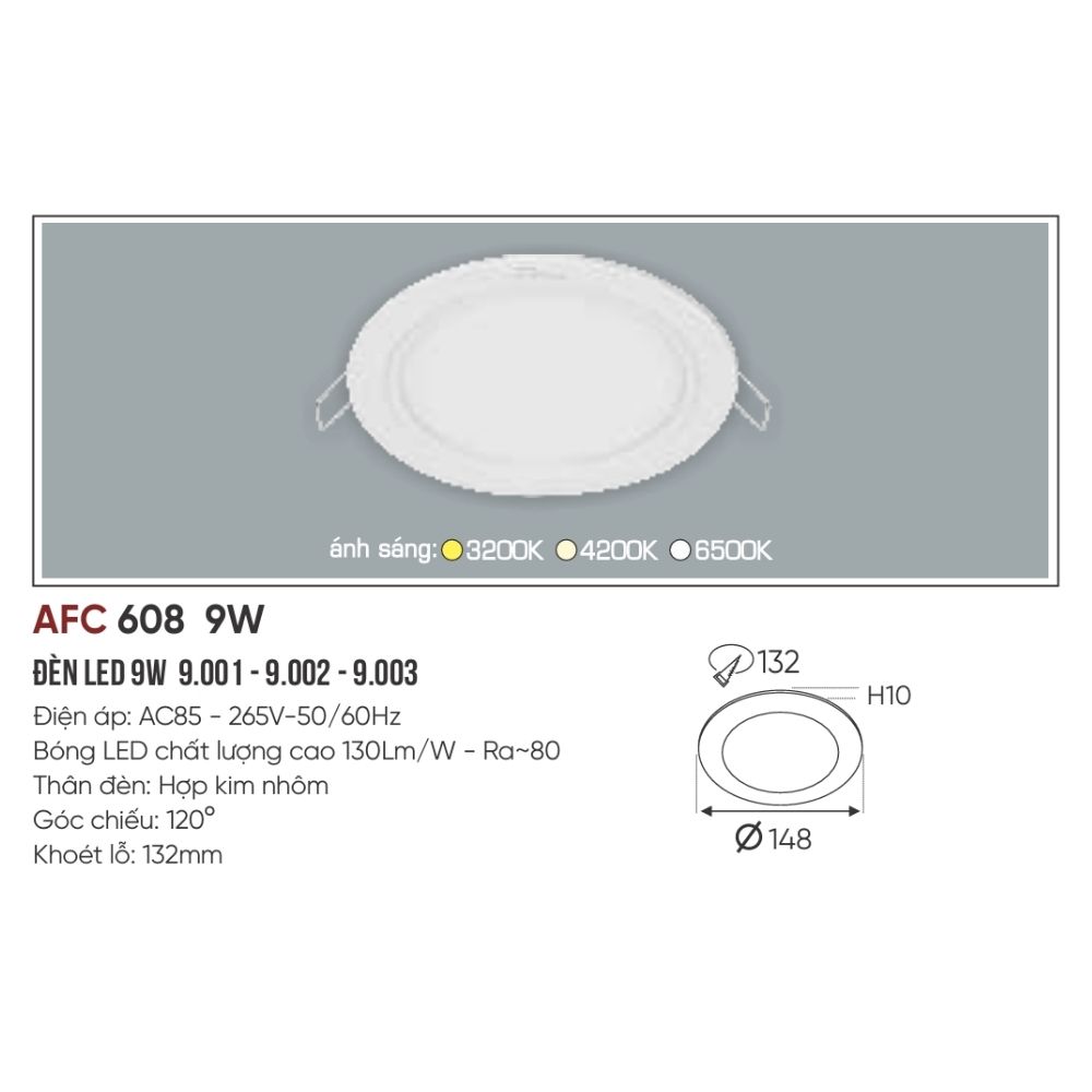 Đèn LED panel âm trần siêu mỏng Anfaco 608 LED 9W