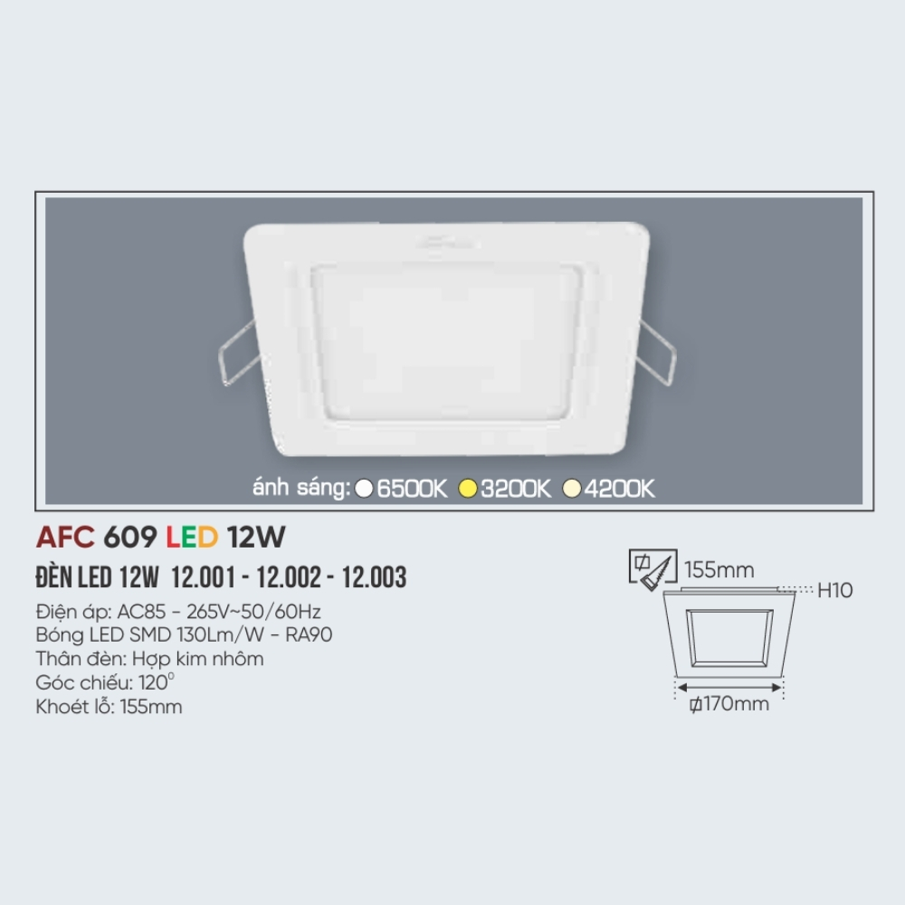 Đèn LED panel âm trần siêu mỏng Anfaco 609 LED 12W