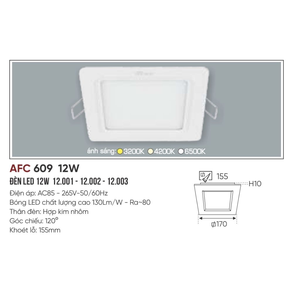 Đèn LED panel âm trần siêu mỏng Anfaco 609 LED 12W