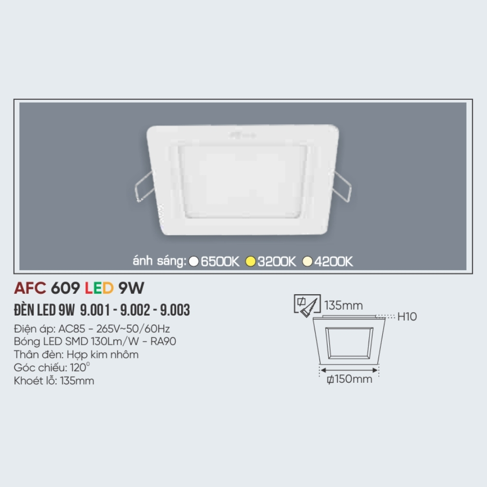 Đèn LED panel âm trần siêu mỏng Anfaco 609 LED 9W