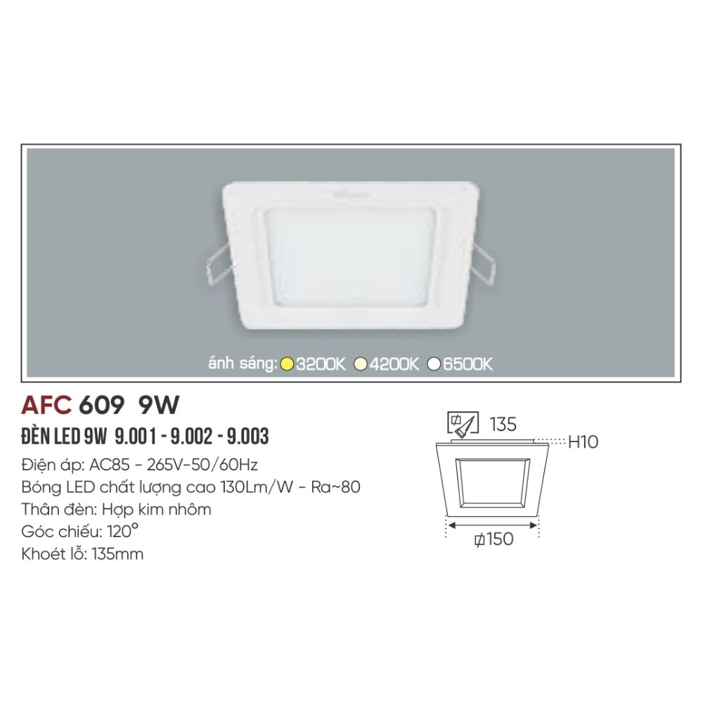 Đèn LED panel âm trần siêu mỏng Anfaco 609 LED 9W