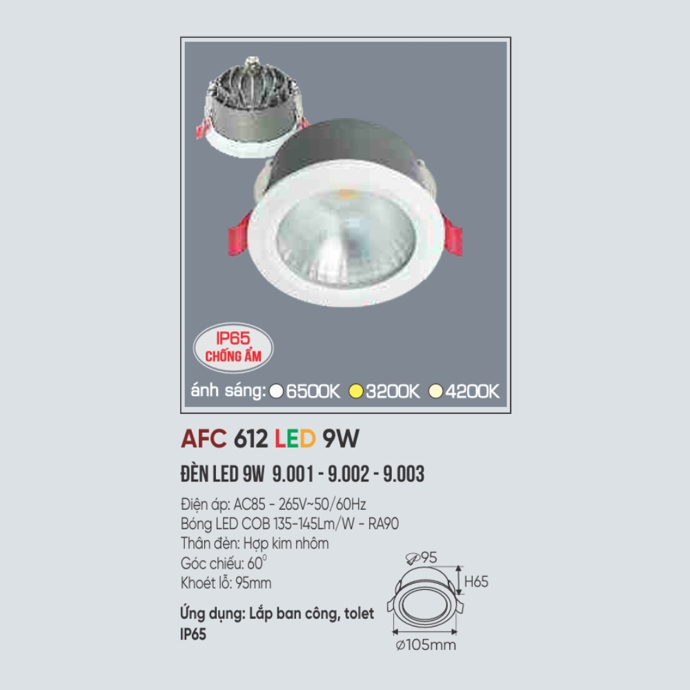 Đèn LED downlight âm trần Anfaco 612 LED 9W