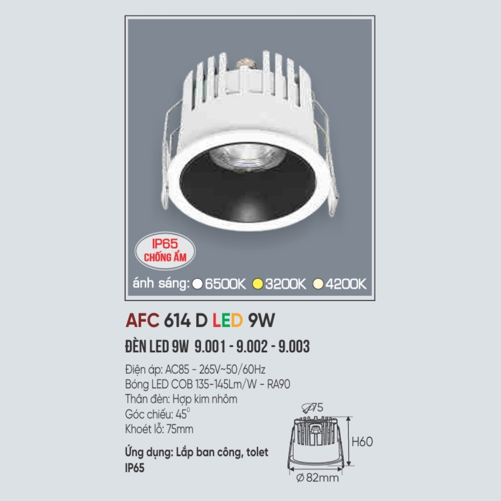 Đèn LED downlight âm trần Anfaco 614 D LED 9W