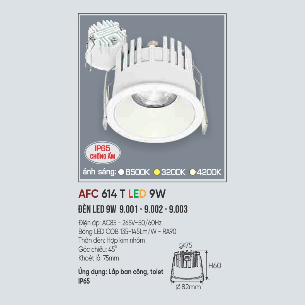 Đèn LED downlight âm trần Anfaco 614 T LED 9W
