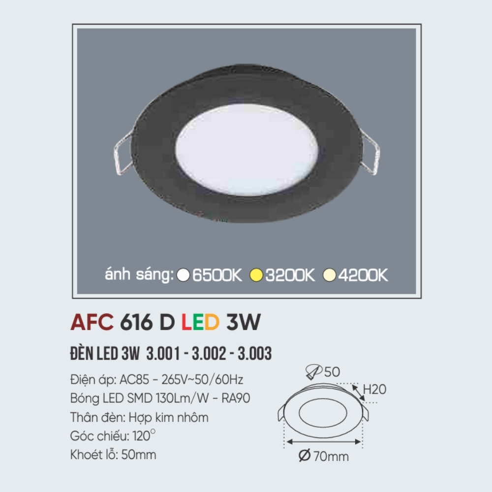 Đèn LED downlight âm trần Anfaco 616 D LED 3W