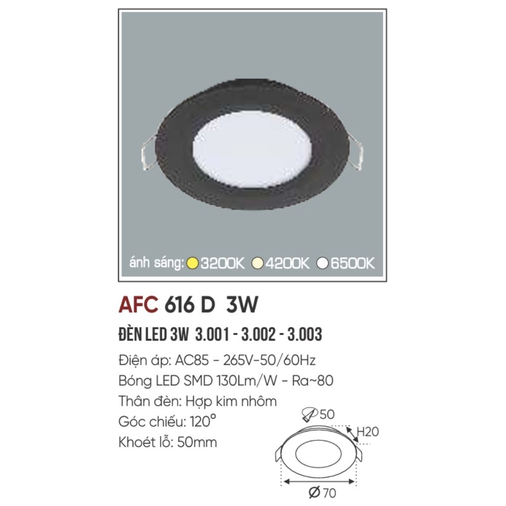 Đèn LED downlight âm trần Anfaco 616 D LED 3W
