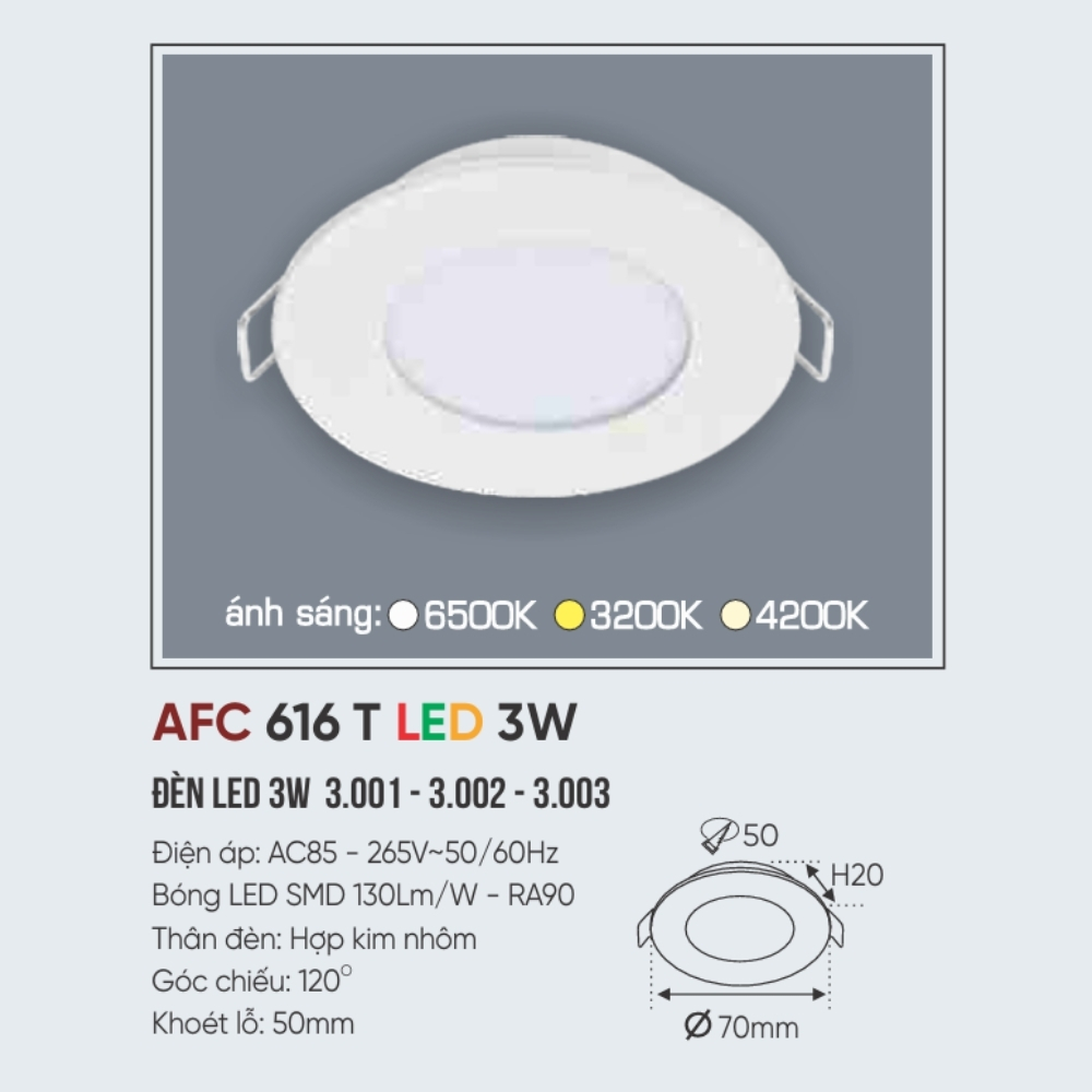 Đèn LED downlight âm trần Anfaco 616 T LED 3W
