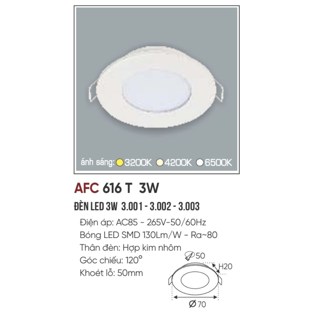 Đèn LED downlight âm trần Anfaco 616 T LED 3W