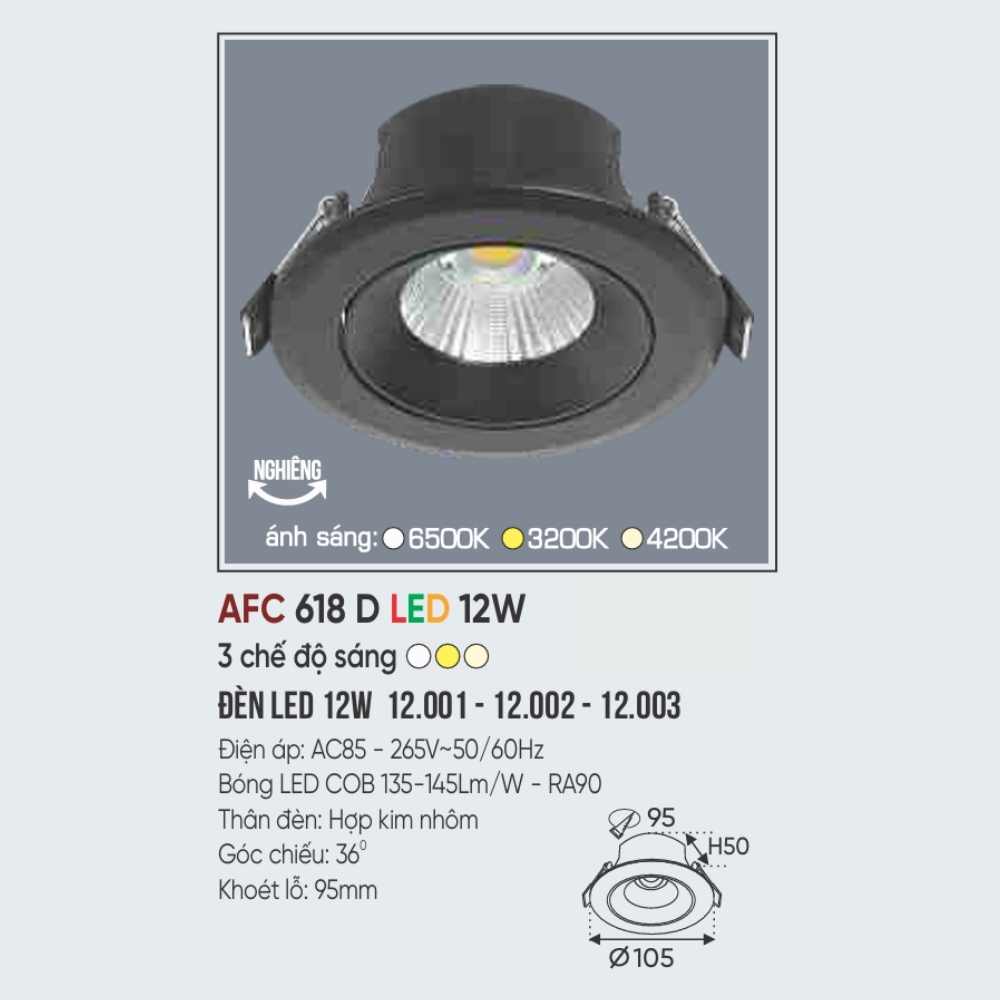 Đèn LED downlight âm trần Anfaco 618 D LED 12W