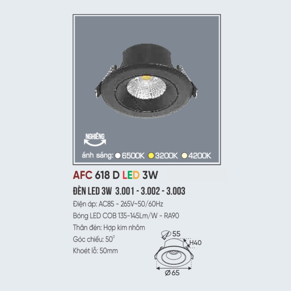 Đèn LED downlight âm trần Anfaco 618 D LED 3W