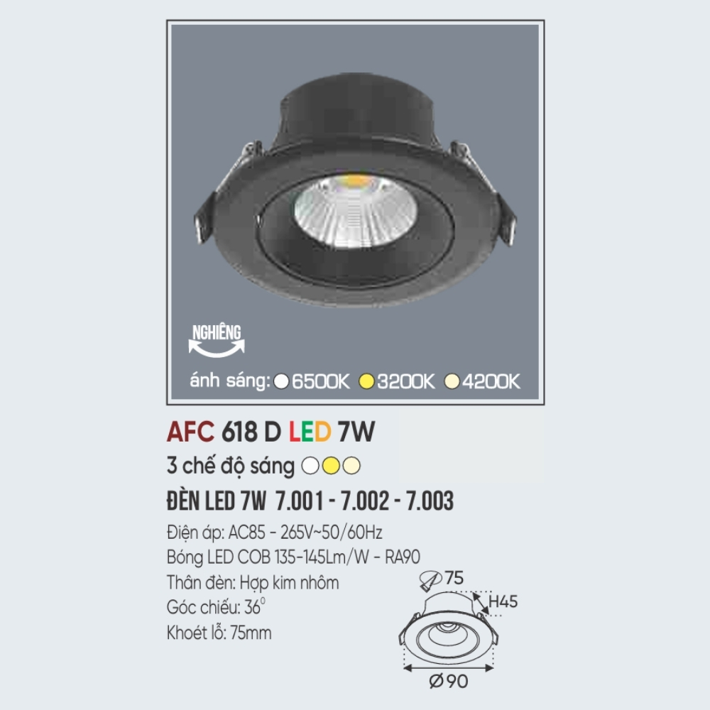 Đèn LED downlight âm trần Anfaco 618 D LED 7W