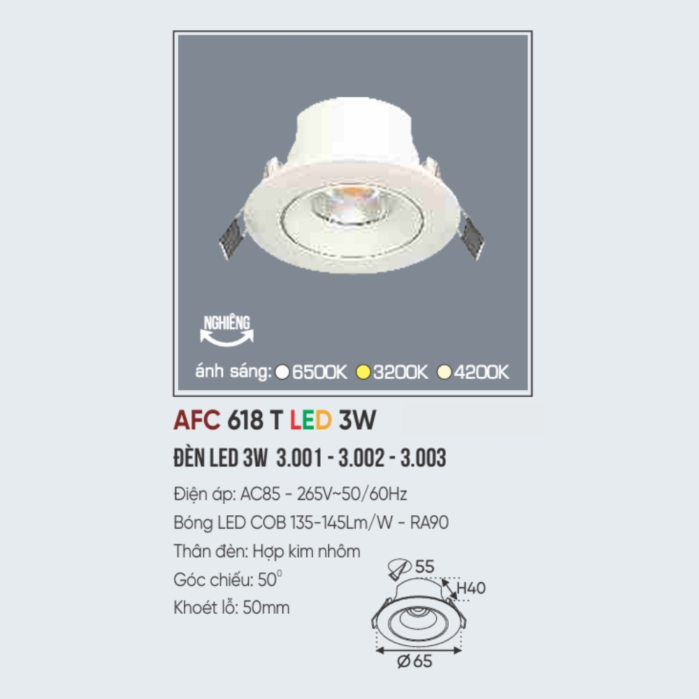 Đèn LED downlight âm trần Anfaco 618 T LED 3W