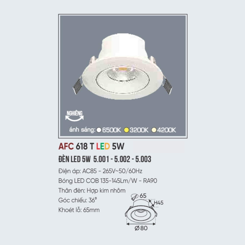 Đèn LED downlight âm trần Anfaco 618 T LED 5W