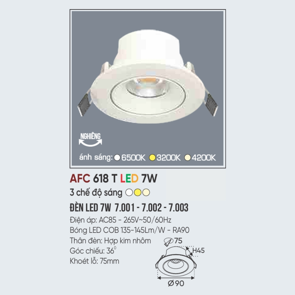 Đèn LED downlight âm trần Anfaco 618 T LED 7W