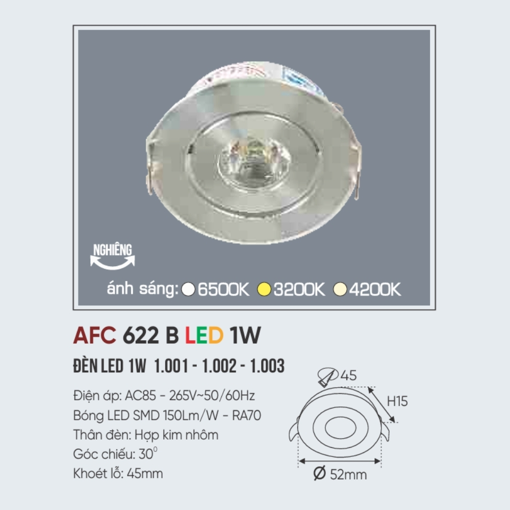 Đèn LED downlight âm trần Anfaco 622 B LED 1W
