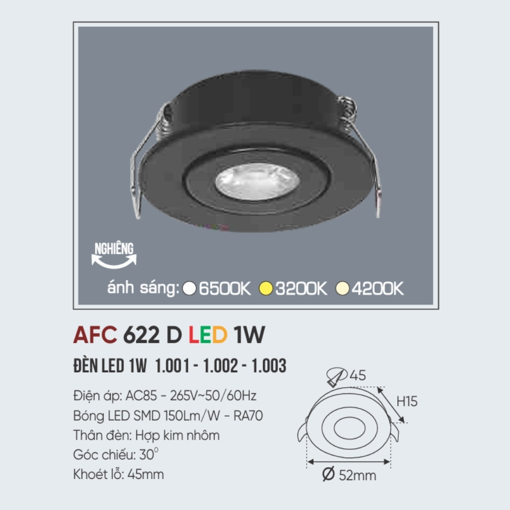 Đèn LED downlight âm trần Anfaco 622 D LED 1W