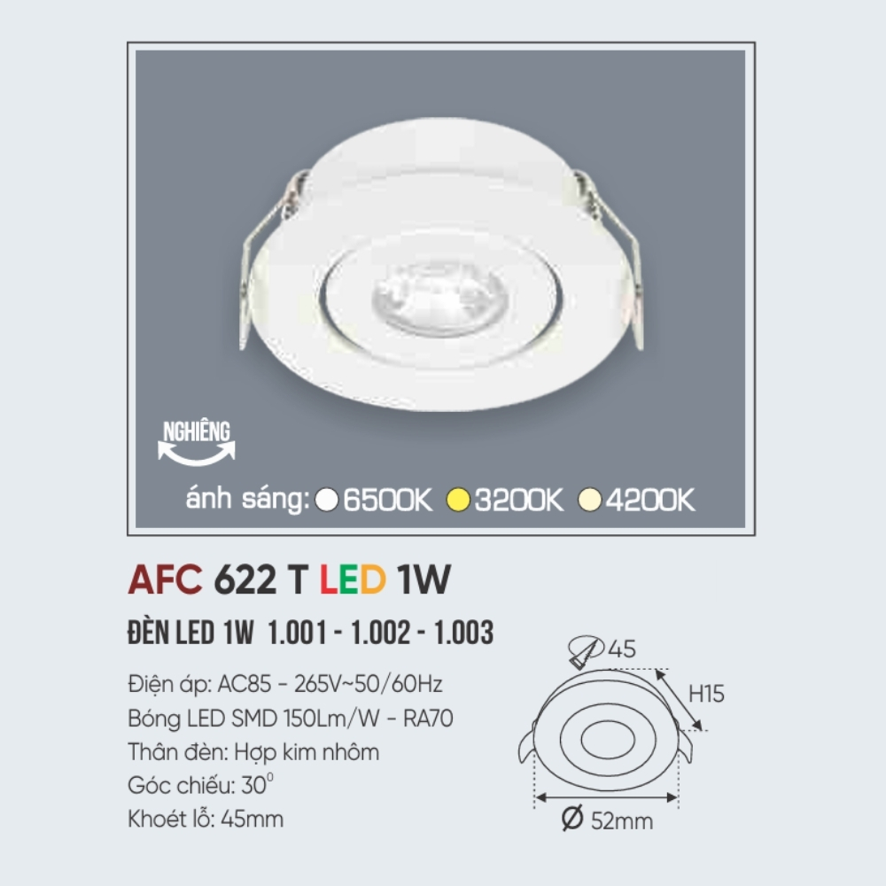 Đèn LED downlight âm trần Anfaco 622 T LED 1W