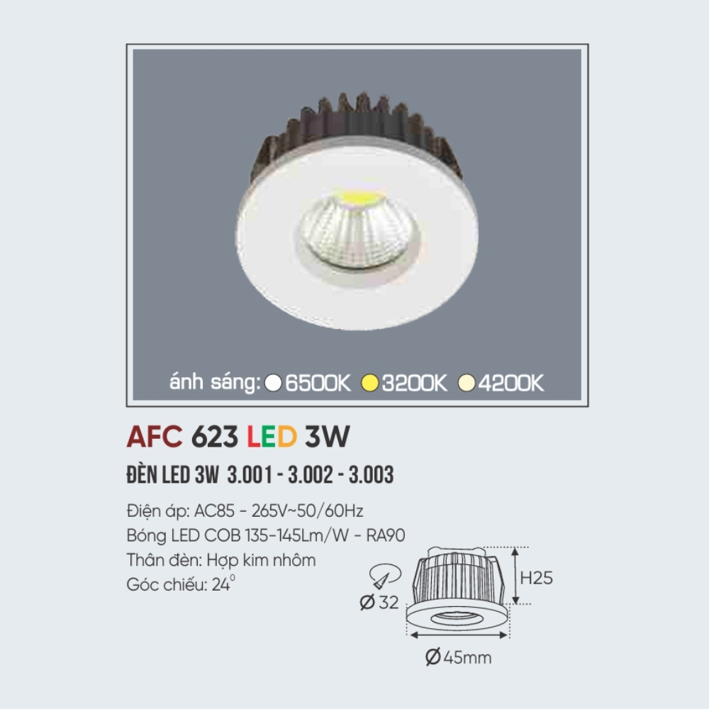 Đèn LED downlight âm trần Anfaco 623 LED 3W