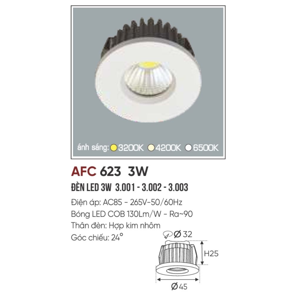 Đèn LED downlight âm trần Anfaco 623 LED 3W