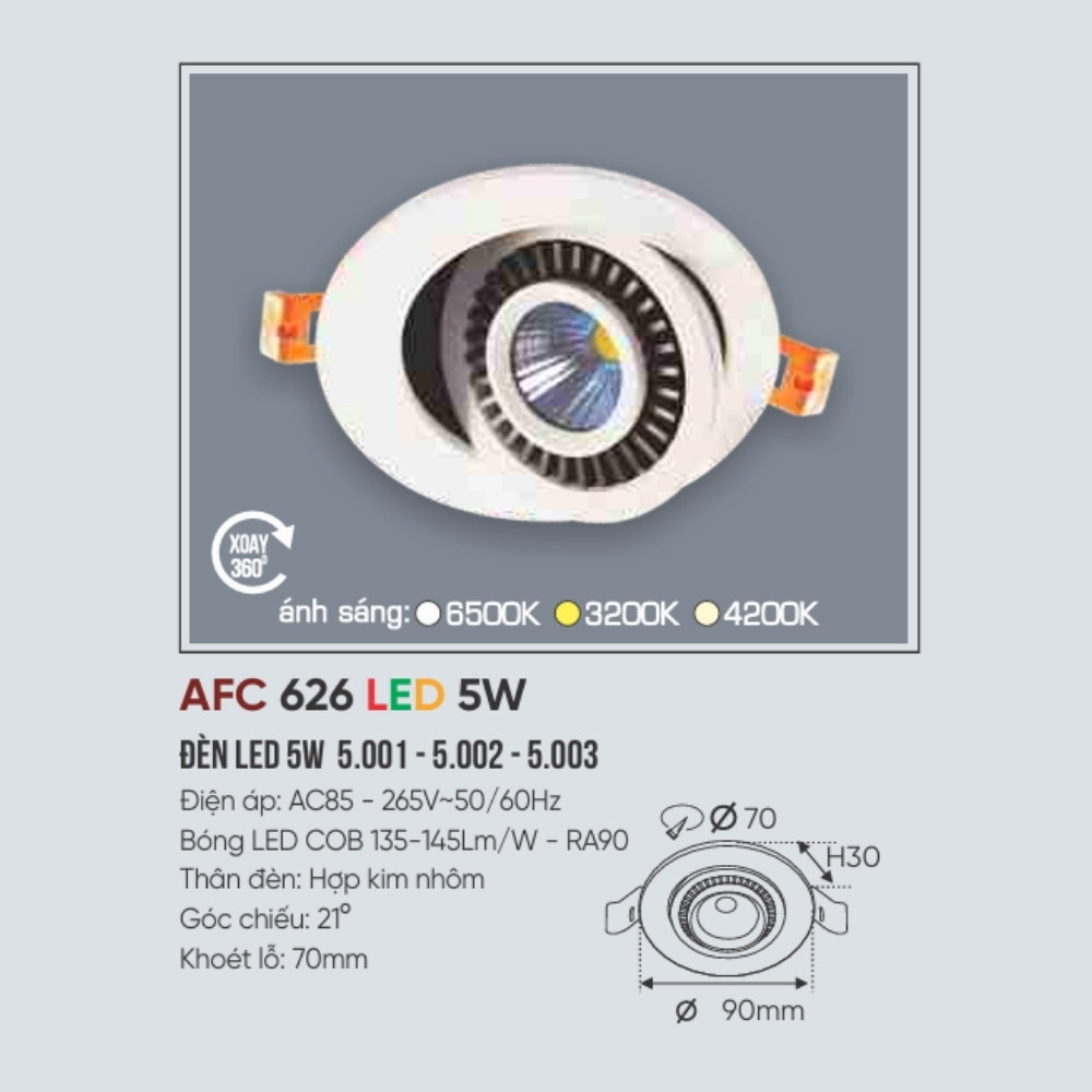 Đèn LED downlight âm trần Anfaco 626 LED 5W