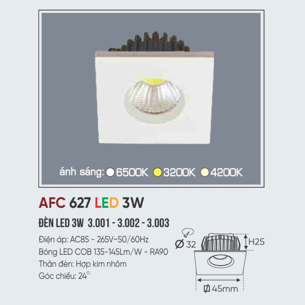 Đèn LED downlight âm trần Anfaco 627 LED 3W