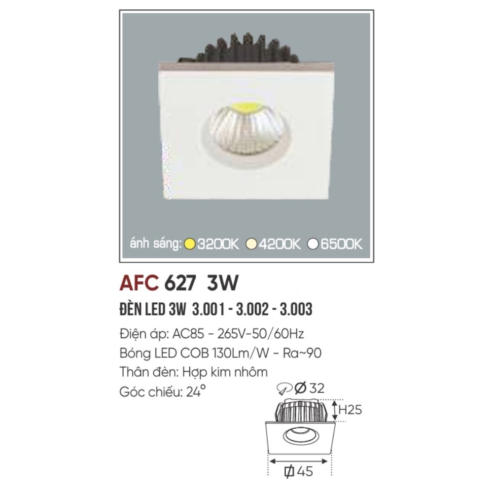 Đèn LED downlight âm trần Anfaco 627 LED 3W