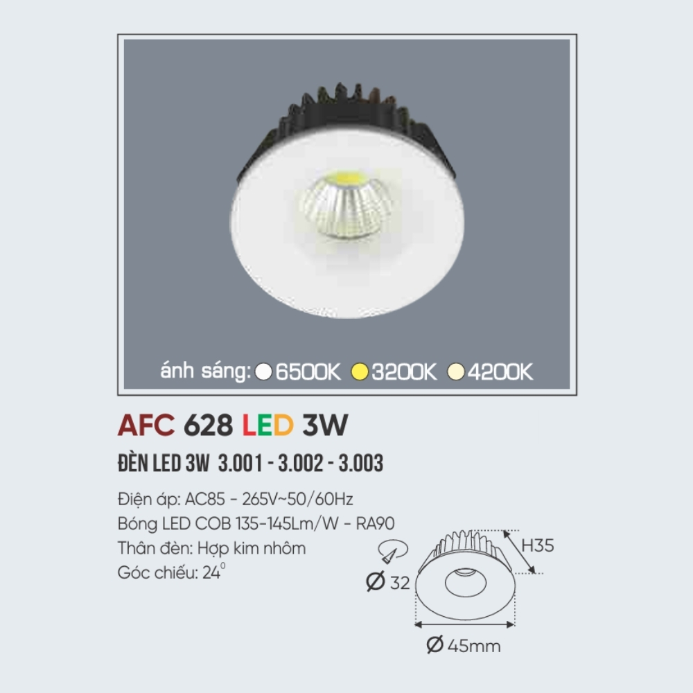 Đèn LED downlight âm trần Anfaco 628 LED 3W