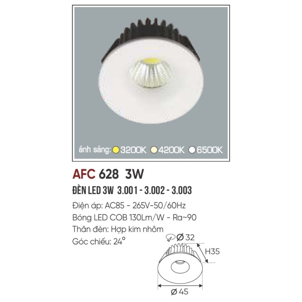 Đèn LED downlight âm trần Anfaco 628 LED 3W
