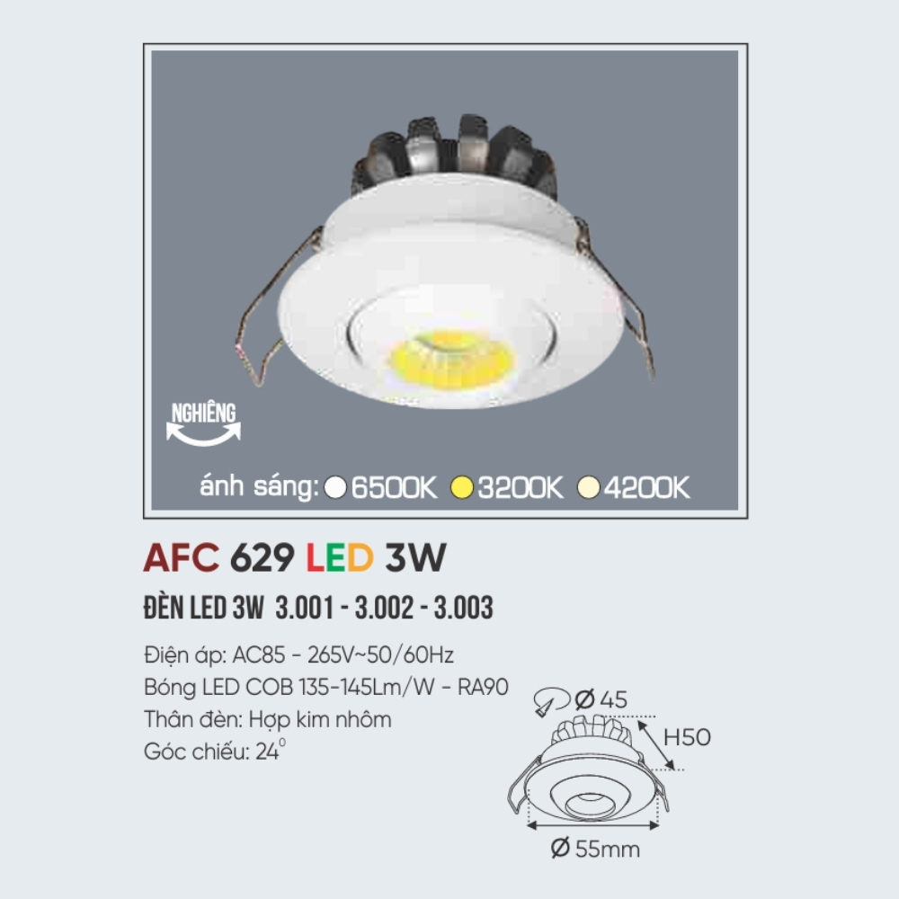 Đèn LED downlight âm trần Anfaco 629 LED 3W