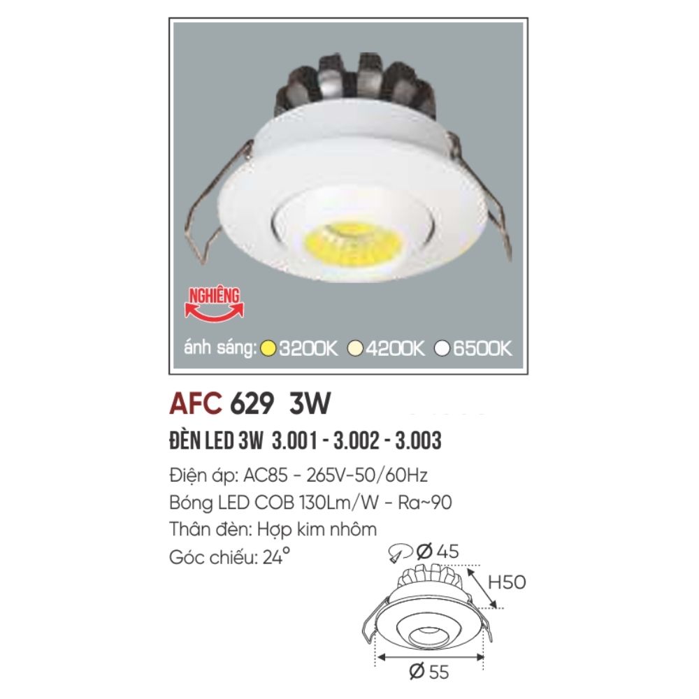Đèn LED downlight âm trần Anfaco 629 LED 3W