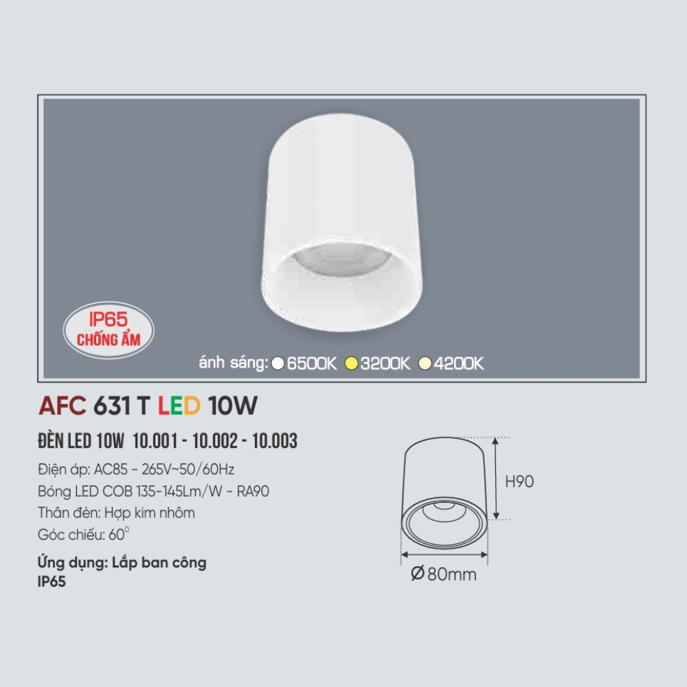 Đèn LED downlight nổi Anfaco 631 T LED 10W