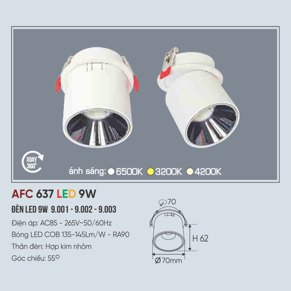 Đèn LED downlight nổi Anfaco 637 LED 9W