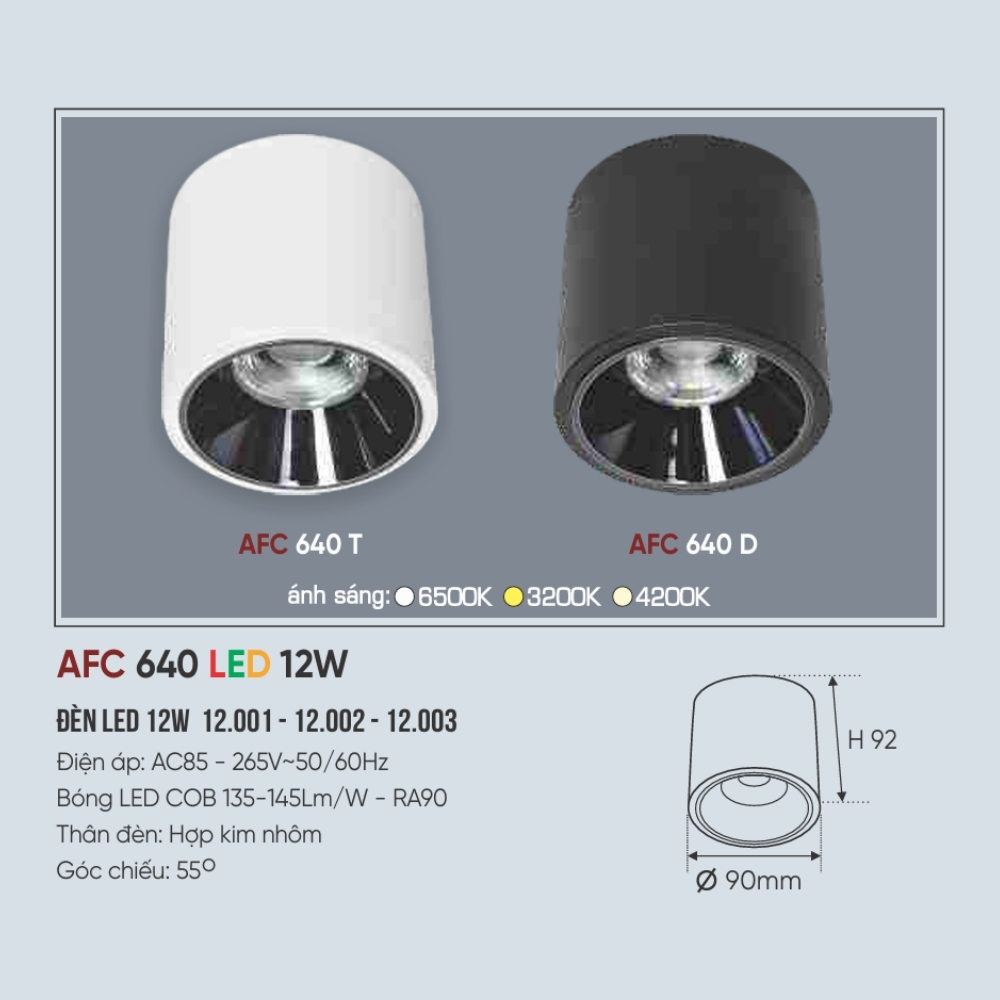 Đèn LED downlight nổi Anfaco 640 D LED 12W
