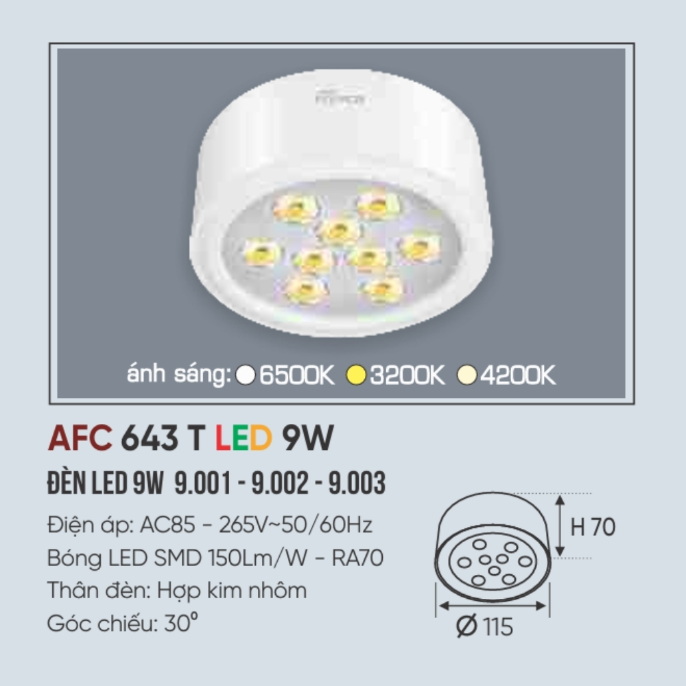 Đèn LED downlight nổi Anfaco 643 T LED 9W