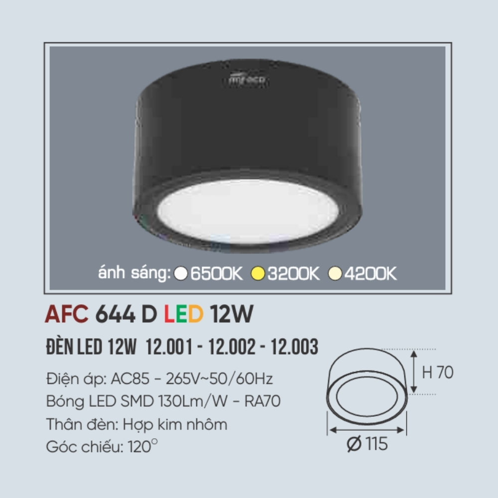 Đèn LED downlight nổi Anfaco 644 D LED 12W