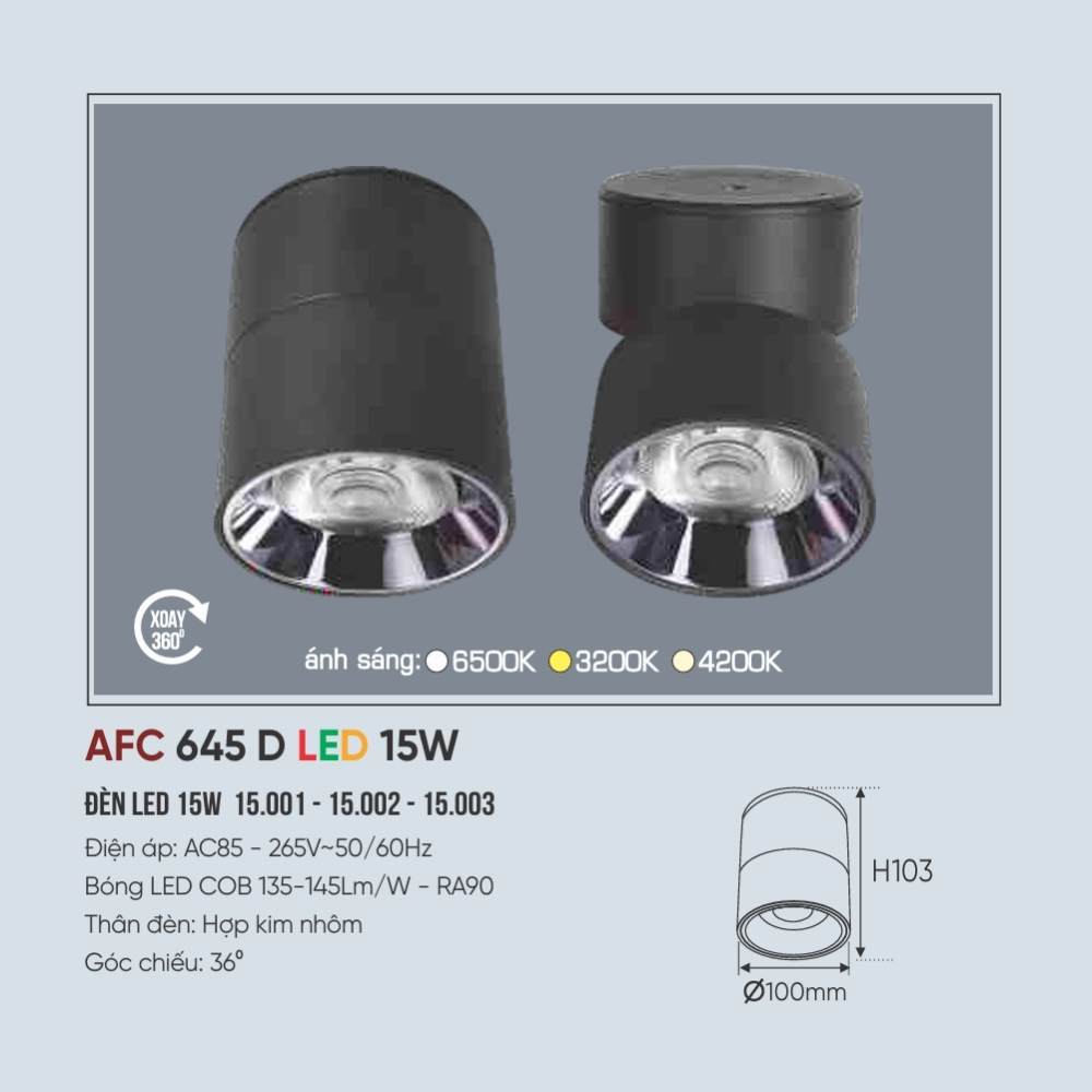 Đèn LED downlight nổi Anfaco 645 D LED 15W