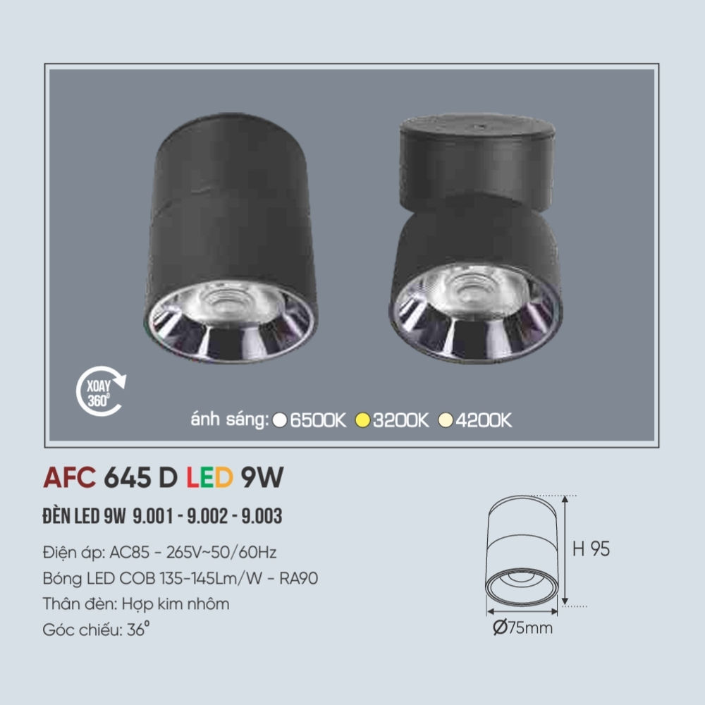 Đèn LED downlight nổi Anfaco 645 D LED 9W