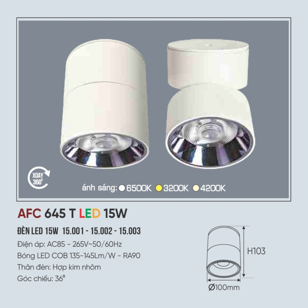 Đèn LED downlight nổi Anfaco 645 T LED 15W