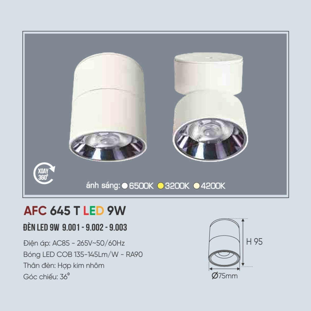 Đèn LED downlight nổi Anfaco 645 T LED 9W