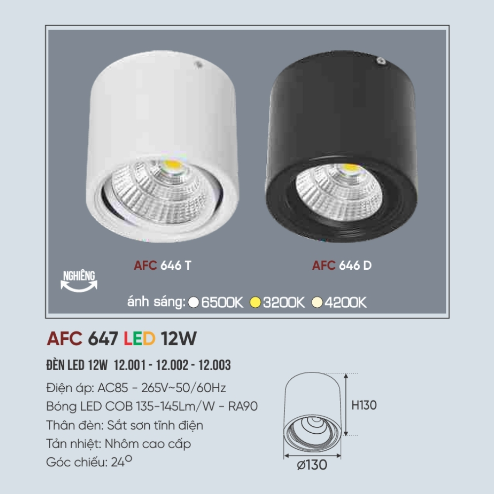 Đèn LED downlight nổi Anfaco 647 D LED 12W
