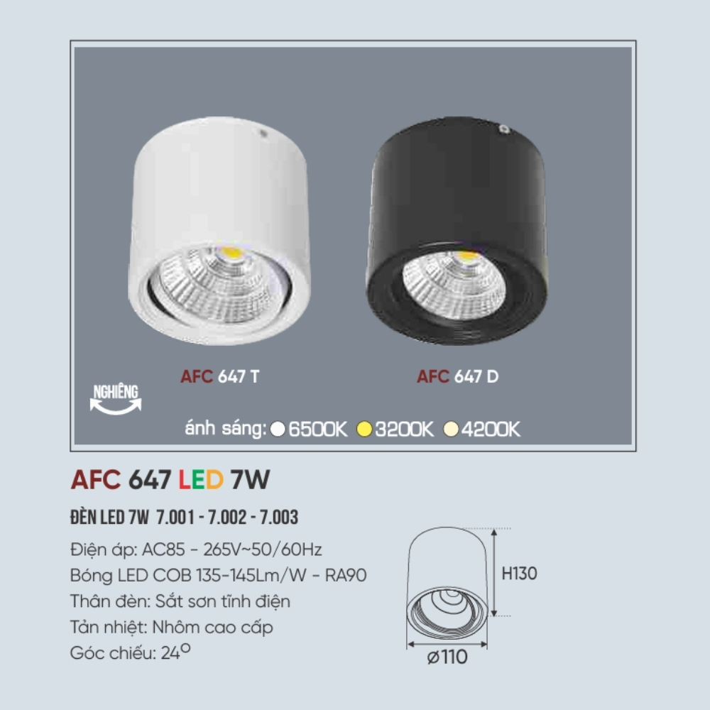 Đèn LED downlight nổi Anfaco 647 T LED 7W