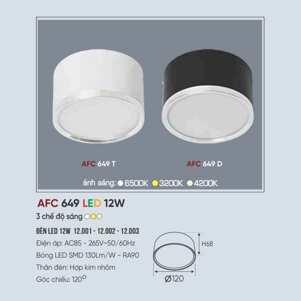 Đèn LED downlight nổi Anfaco 649 D LED 12W